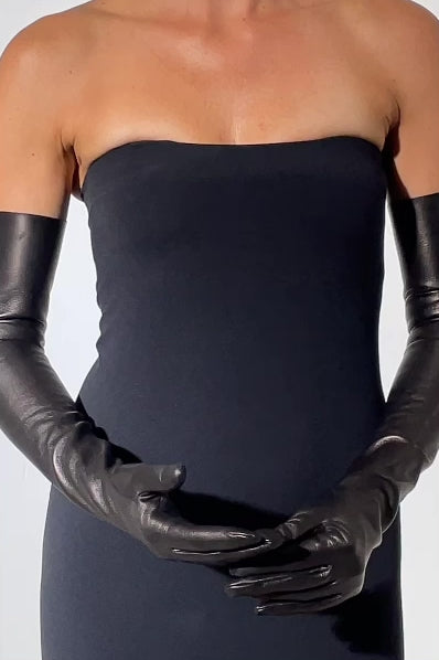 Long opera stretch leather gloves