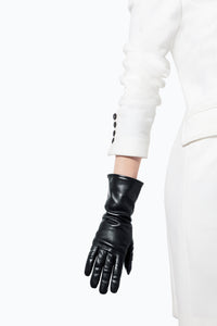 Short Black Leather Gloves lined with Cashmere by Ines Gloves