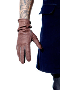 Chocolate Brown Leather Gloves for man by Ines Gloves