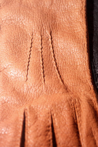 Top detail of Peccary Leather Gloves for Gentlemen Lined with Alpaca  with three points detail by Ines Gloves