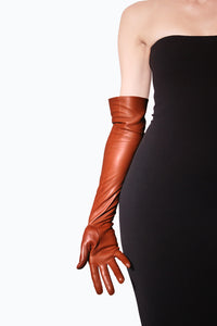 Brown Opera Long Leather Gloves by Ines