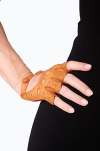 Cork fingerless peccary leather gloves for woman by Ines Gloves.