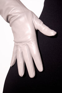 Grey classic unlined short leather gloves by Ines Gloves