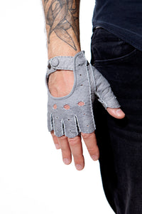 Grey Fingerless Peccary Driving Gloves for Gentleman by Ines Gloves