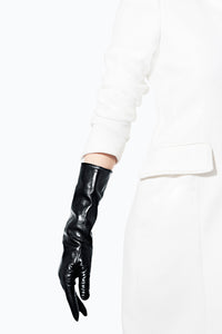 Medium length leather gloves lined with red cashmere by Ines Gloves