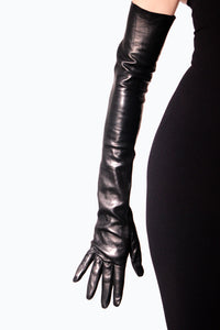 The length of  Opera Long Leather Gloves by Ines
