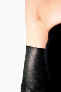 Raw Cut Hem Stretch Black Leather Gloves by Ines