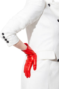 Short Red Leather Gloves lined with Cashmere by Ines Gloves