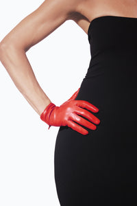 Elegant Short Red Leather Gloves by Ines