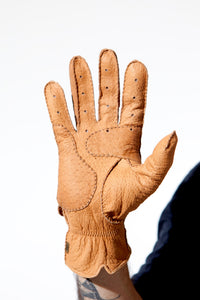 Palm detail of Cork Unlined Peccary Motorcycle Driving Gloves for Gentlemen by Ines